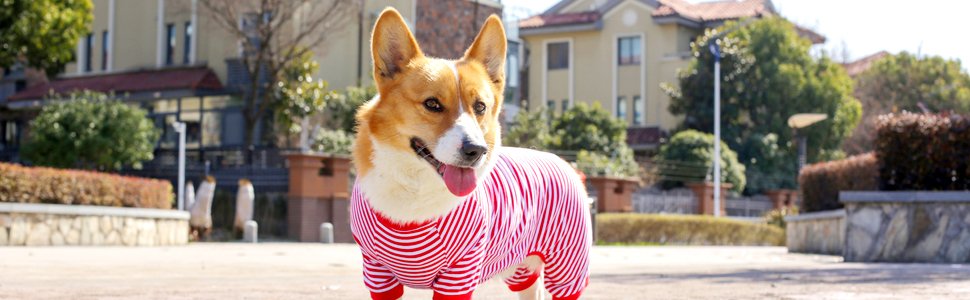 Dog Pajamas Cotton Puppy Jumpsuit Striped Pup Pjs Breathable 4 Legs Basic clothes for Puppy and Cat