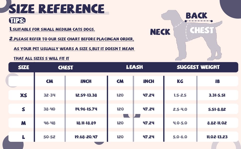 Dog Dress Bowknot Harness-Size Chart