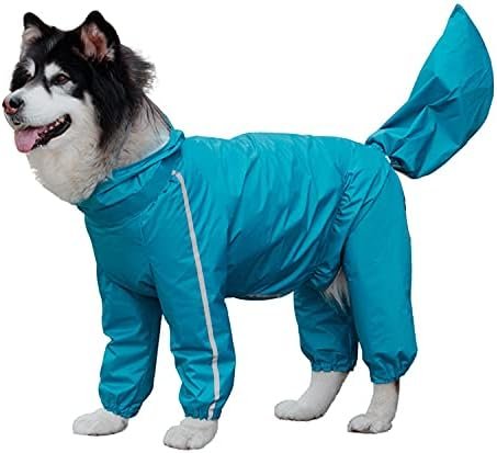 Dog Raincoat, 4 Legs Large Dog Rain Jacket with Reflective Stripe,Dog Hooded Waterproof Raincoats for Big Dogs,Large Breeds Dogs Rain Jackets with Legs,Tail- Male Dog (Yellow,12XL)