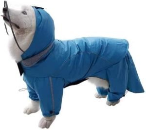 Dog Raincoat 2 Piece Sets, Adjustable Dog Rain Jacket and Vest, Double Layer, Storage Pocket for Giant,Large and Medium Dogs (Lake Blue, 12XL)