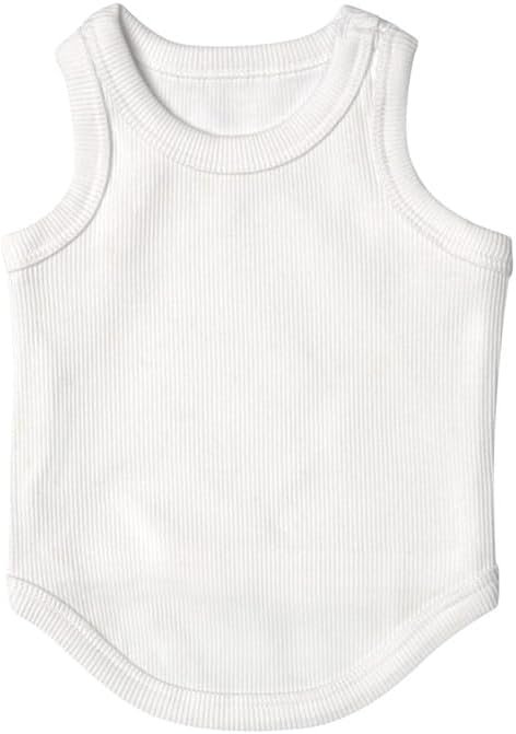 41_gB-58D2L._AC Cute Dog Clothes, Ribbed Tank Top T Shirt for Small, Medium or Large Pets, Breathable & Soft Cotton Blend (White, M)