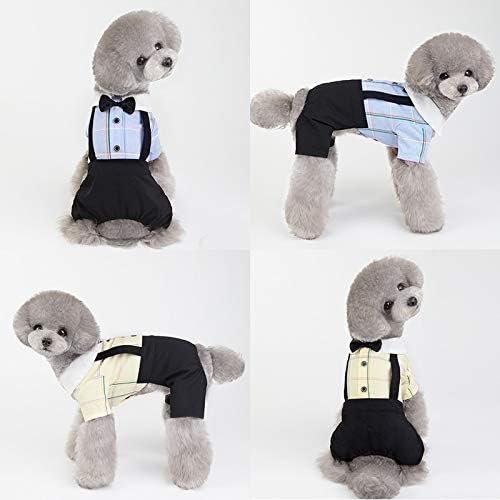 41kzCp1um5L._AC Yellow Dog Overalls Pet Couples Dress Pant Plaid Puppy T-Shirts Jumpsuit Clothes for Small Medium Dogs Cats for Party Birthday, M