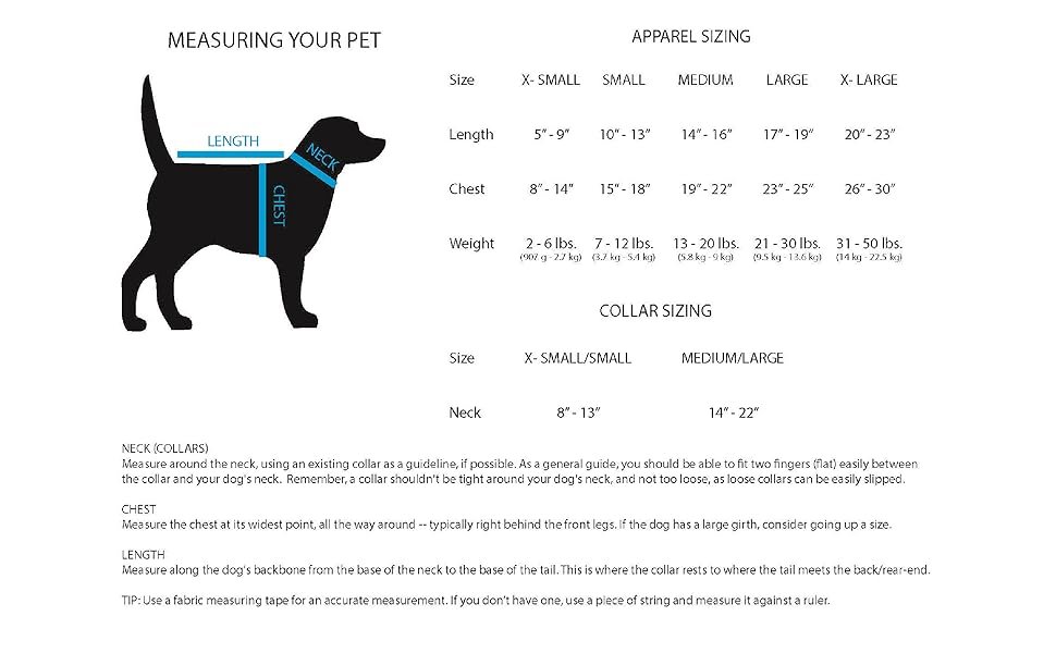 Dog Costume Sizing Chart