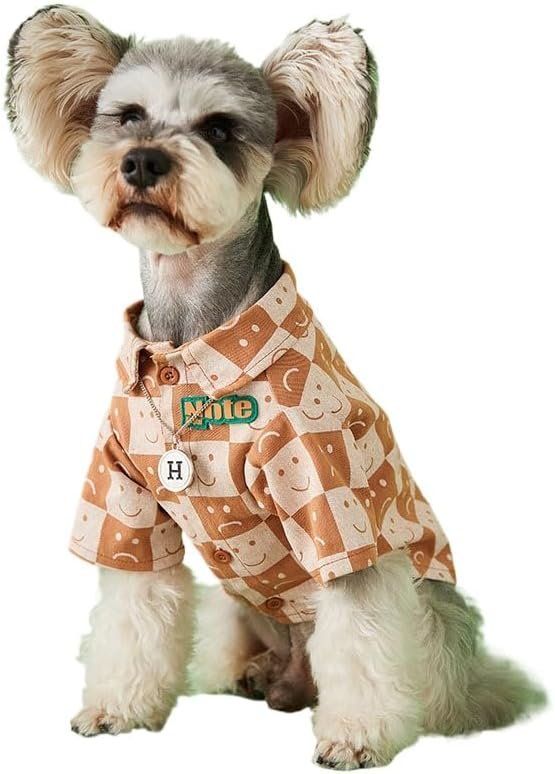 Dog Costume Cotton Clothes for Pets Plaid Shirt Smile Face Pet Boy Coat for Small Dogs Medium Large Cute T-Shirt Cat Girl Outfits Female Costumes Summer (M,Caramel Face)
