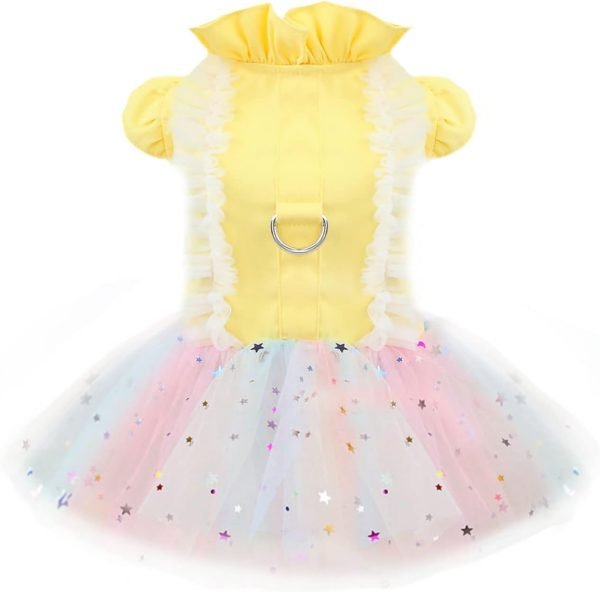510d4n6IHlL._AC_SL1500 Small Dog Harness Dress Pink Cute Rainbow Tutu Dresses for Dogs Princess Summer Puppy Dog Dress for Small Dogs Girl Cat Dresses Clothes for Cats Only Shih Tzu Chihuahua Dog Clothes, Small