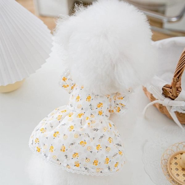 5118WgB9ybL._AC_SL1000 Floral Dress Pet Dog Clothes Cat Fresh Hollow Clothing Dogs Small Chihuahua Sweet Summer White Breathable Girl Boy Chihuahua
