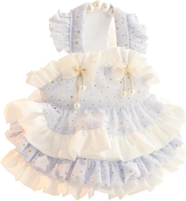 Dog Princess Dresses for Small Dogs Lolita Clothes Flower Puppy Costume Pet Suspenders Girl Cute Bow Lace Coat Cat Floral Outfits Summer Costumes (M,Blue)