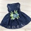 518Pk_AgnUL._AC Navy Lace Dog Dress, Navy and Dusty Blue Floral Wedding Dog Dress, Dog Flower Girl Dress, The Aquanetta Wedding Dog Dress, Dog Clothes (X-Small (3-6 lbs))