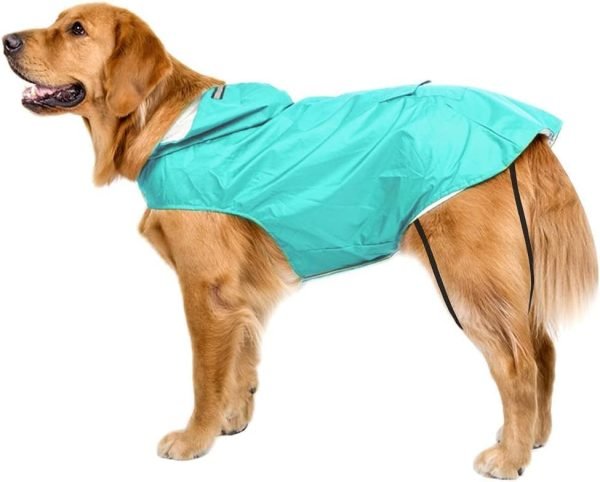 Dog Raincoat with Adjustable Belly Strap and Leash Hole - Hoodie with Reflective Strip - Waterproof Slicker Lightweight Breathable Rain Poncho Jacket for Medium Large Dogs - Easy to Wear, Yellow 5XL
