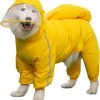 Dog Raincoat, 4 Legs Large Dog Rain Jacket with Reflective Stripe,Dog Hooded Waterproof Raincoats for Big Dogs,Large Breeds Dogs Rain Jackets with Legs,Tail- Male Dog (Yellow,12XL)