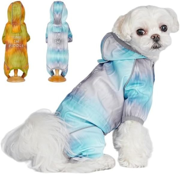 Waterproof Puppy Dog Raincoats with Hood for Small Medium Dogs,Poncho with Reflective Strap, Lightweight Jacket with Leash Hole(M, Blue)