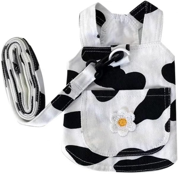 Small Dog Harness Vest with Leash Set, Cow Print Dog Overalls, Soft Pet Shirt for Cats Puppy Small Dogs M