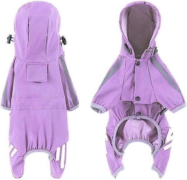 Dog Raincoat, Dog Rain Jacket for Puppy Dog with Hat, Small Dog Lightweight Raincoat, Waterproof Rain Jacket with Reflective Strip. (Purple, Medium)