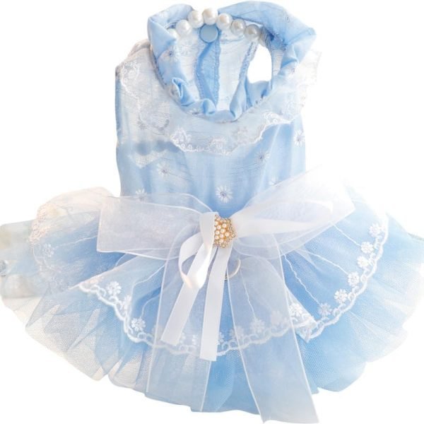 Dog Wedding Dresses for Small Dogs Skirt Lolita Clothes Cat Princess Costume Waltz Pet Girl Cute Star Coat Outfits Summer Costumes (S,Blue)