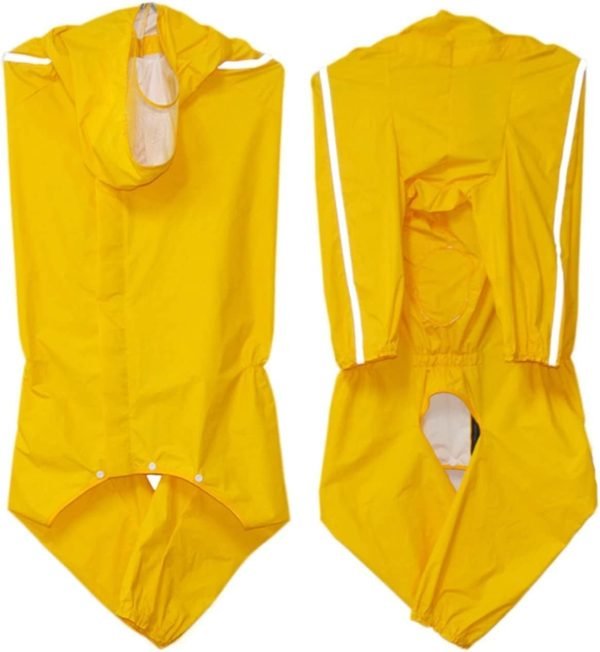 Dog Raincoat, 4 Legs Large Dog Rain Jacket with Reflective Stripe,Dog Hooded Waterproof Raincoats for Big Dogs,Large Breeds Dogs Rain Jackets with Legs,Tail- Male Dog (Yellow,12XL)
