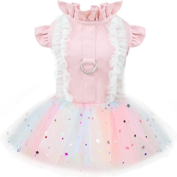 51V_1dVK4RL._AC_SL1500 Small Dog Harness Dress Pink Cute Rainbow Tutu Dresses for Dogs Princess Summer Puppy Dog Dress for Small Dogs Girl Cat Dresses Clothes for Cats Only Shih Tzu Chihuahua Dog Clothes, Small