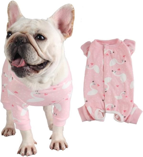 Dog Surgery Recovery Suit Pet Surgical Onesie Long Sleeve After Surgery Wear Pet E-Collar Alternative for Female Male Dog with LegPink Swan/Small