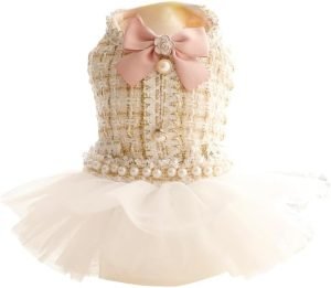 51ZEYZGbHOL._AC Dog Princess Dresses for Small Dogs Lolita Clothes Lace Tweed Costume Pet Girl Cute Coat Outfits Fall Costumes (M,White)