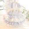 Dog Princess Dresses for Small Dogs Lolita Clothes Flower Puppy Costume Pet Suspenders Girl Cute Bow Lace Coat Cat Floral Outfits Summer Costumes (M,Blue)
