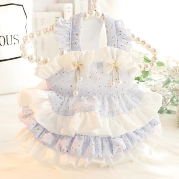 Dog Princess Dresses for Small Dogs Lolita Clothes Flower Puppy Costume Pet Suspenders Girl Cute Bow Lace Coat Cat Floral Outfits Summer Costumes (M,Blue)