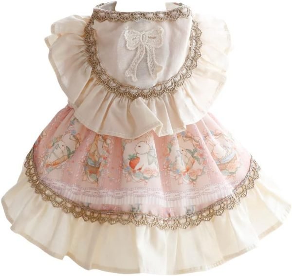 51kwE-q6ezL._AC Dog Princess Dresses for Small Dogs Cat Lolita Lace Bow Clothes Bunny Costume Pink Pet Girl Cute Coat Outfits Spring Costumes Summer (M,Pink Bunny)