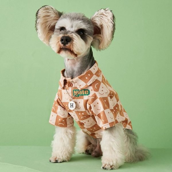 Dog Costume Cotton Clothes for Pets Plaid Shirt Smile Face Pet Boy Coat for Small Dogs Medium Large Cute T-Shirt Cat Girl Outfits Female Costumes Summer (M,Caramel Face)