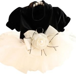 Dog Wedding Dresses for Small Dogs Skirt Lolita Puppy Clothes Princess Costume Pet Girl Cat Cute Bow Lace Coat Outfits Summer Costumes (M,Black-White)