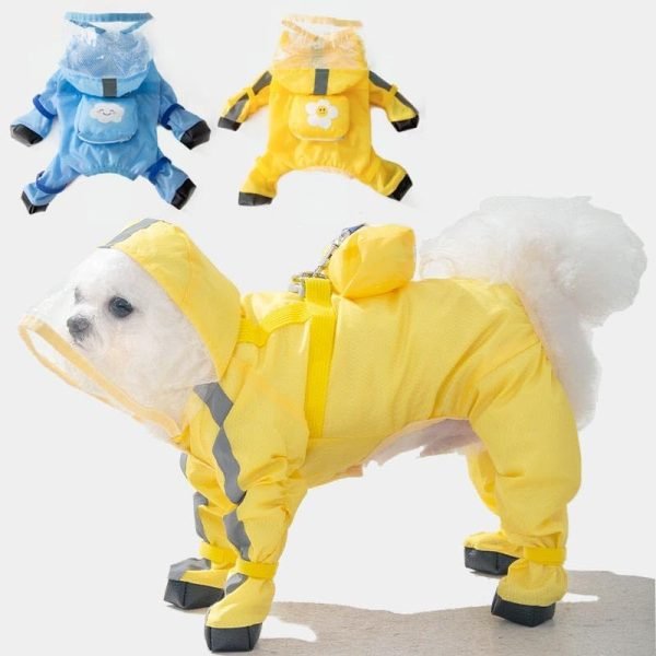 Full Coverage Small Dog Raincoat, Waterproof with Four-Leg Protection, Ideal for Teddy Bears, Includes Waterproof Mini Backpack (Yellow New, XX-Large(Recommended Weight:15-22 Pounds))