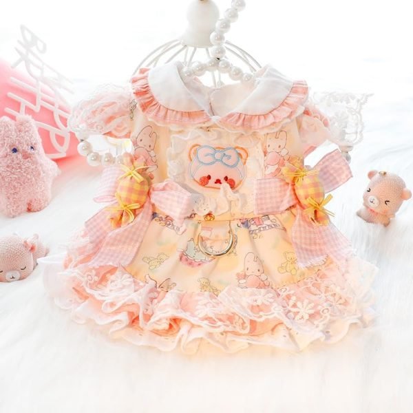 Dog Princess Dresses for Small Dogs Cat Lolita Lace Bow Clothes Candy Costume Pink Bear Pet Hoodies Girl Cute Coat Outfits Spring Costumes Summer (S,Candy Bear)
