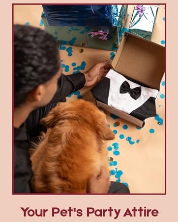 owner gifting their dog tuxedo