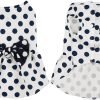 Cute Polka Dots Cat Small Dog Dress with Bow Tie Summer Clothes with D-Ring on The Back for Puppy Cat(White with Navy Dots, X-Small)