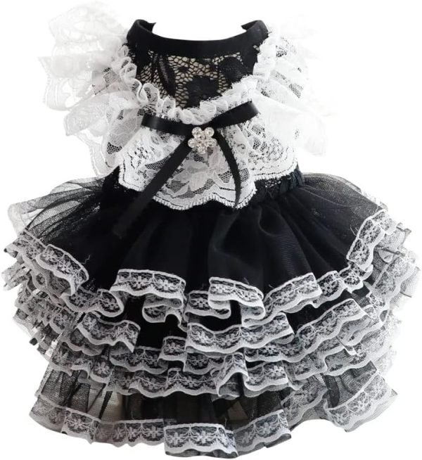 6117NVPTgBL._AC Dog Wedding Dresses for Small Dogs Lolita Clothes Princess Cat Costume Lace Black Pet Girl Cute Coat Outfits Summer Costumes (M,Black)