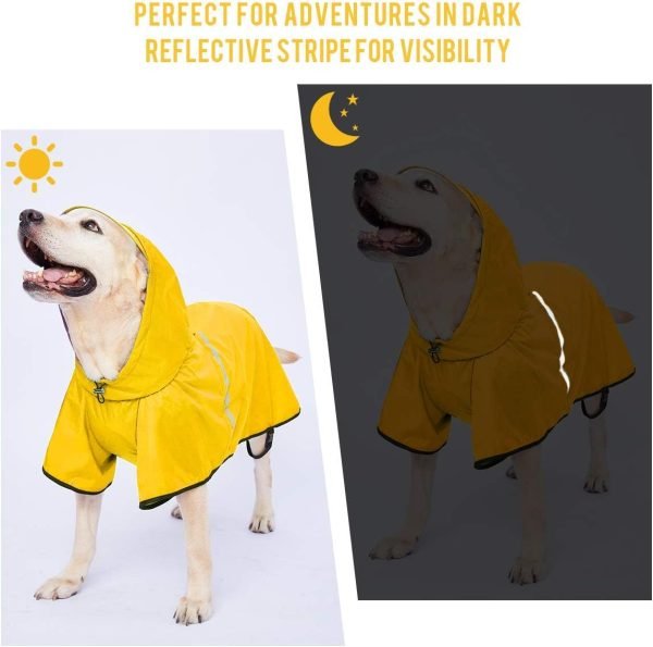 Dog Raincoat with Adjustable Belly Strap and Leash Hole - Hoodie with Reflective Strip - Waterproof Slicker Lightweight Breathable Rain Poncho Jacket for Medium Large Dogs - Easy to Wear, Yellow 5XL
