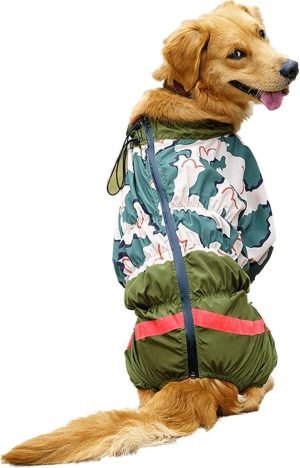 Pet Big Dog Raincoat Camouflage Print Jumpsuit Waterproof Breathable Clothes for Medium Large Dogs Rain Coat Cloak