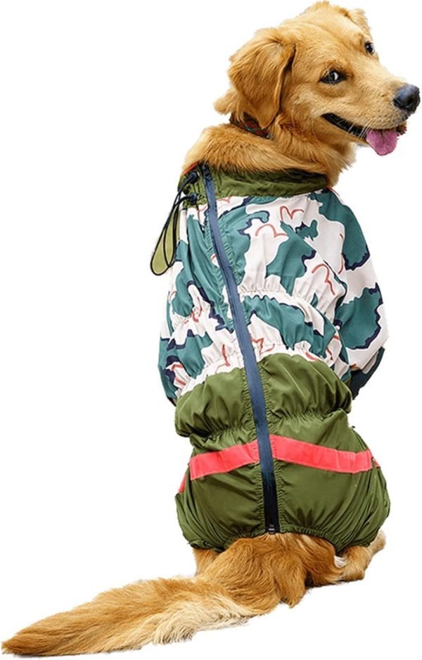 Pet Big Dog Raincoat Camouflage Print Jumpsuit Waterproof Breathable Clothes for Medium Large Dogs Rain Coat Cloak