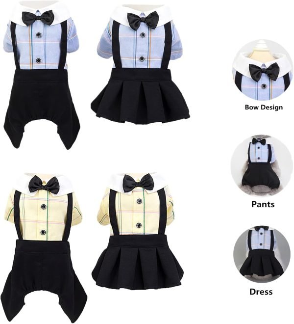 615iGXnfzHL._AC_SL1500_cd5a3efa-c6db-48bb-8714-9ff867267bee Yellow Dog Overalls Pet Couples Dress Pant Plaid Puppy T-Shirts Jumpsuit Clothes for Small Medium Dogs Cats for Party Birthday, M