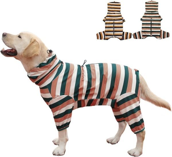 Dog Jumpsuit, Extra Large Stretch, 6XL, Yellow-Green Bar, for Medium-Sized, Adult Dogs, Surgical Recovery Dog Clothing, Polyester