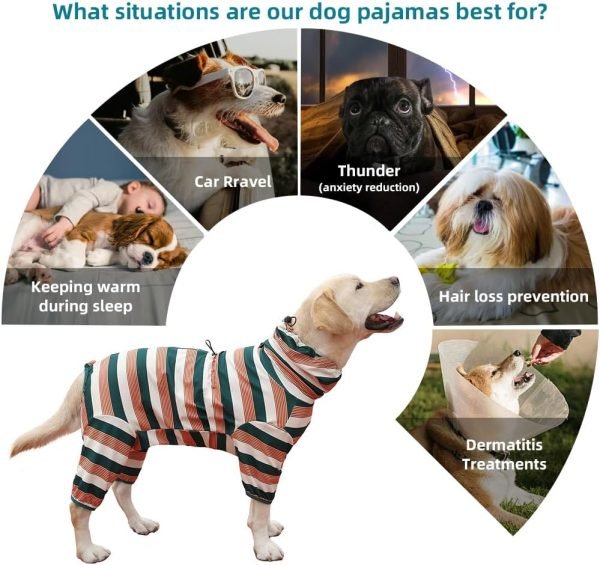 Dog Jumpsuit, Extra Large Stretch, 6XL, Yellow-Green Bar, for Medium-Sized, Adult Dogs, Surgical Recovery Dog Clothing, Polyester