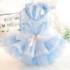 Dog Wedding Dresses for Small Dogs Skirt Lolita Clothes Cat Princess Costume Waltz Pet Girl Cute Star Coat Outfits Summer Costumes (S,Blue)