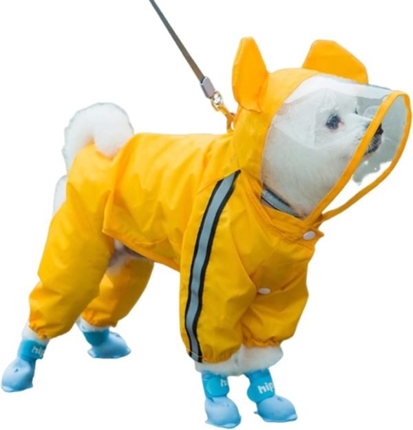Dog Raincoat, Clear Hooded Raincoat, Portable Waterproof Poncho with Reflective Trim and Storage Bag for Small Dogs, Medium Dogs, Large Dogs. (Small, Clouds-Blue)