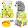 Dog Dresses for Small Dogs Girl Puppy Dresses with Leash Bow Harness Dress for Small Medium Dogs Summer Pet Floral Dresses with D-Ring Female(Yellow S)