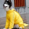 Dog Raincoat, 4 Legs Large Dog Rain Jacket with Reflective Stripe,Dog Hooded Waterproof Raincoats for Big Dogs,Large Breeds Dogs Rain Jackets with Legs,Tail- Male Dog (Yellow,12XL)