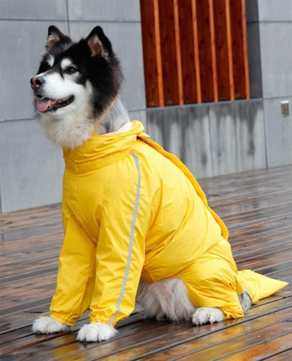 Dog Raincoat, 4 Legs Large Dog Rain Jacket with Reflective Stripe,Dog Hooded Waterproof Raincoats for Big Dogs,Large Breeds Dogs Rain Jackets with Legs,Tail- Male Dog (Yellow,12XL)