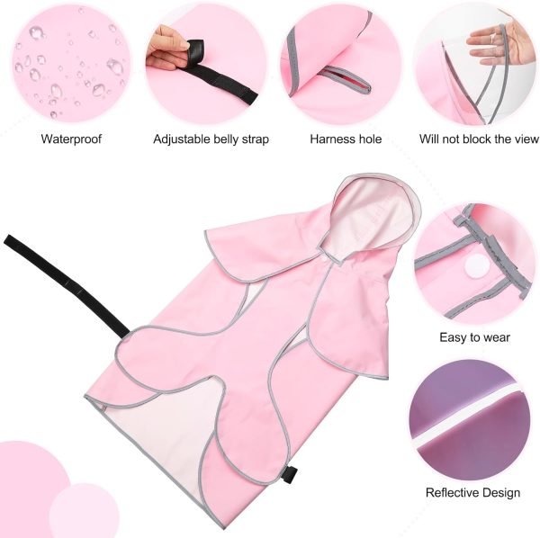 Reflective Dog Raincoat - Waterproof Dog Rain Jacket Hooded Poncho Lightweight Dog Rain Coat with Transparent Cap Brim (Medium, Pink)