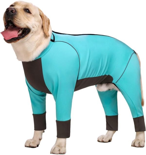 Dog Jumpsuit for Medium Large Dogs，4 Legged Recovery Dog Onesie Large Size Dog,Waterproof Blue Zip Up Dog Clothes,Big Dog Pajamas Pjs Gifts Girl Boy,Full Belly (Blue, 36)