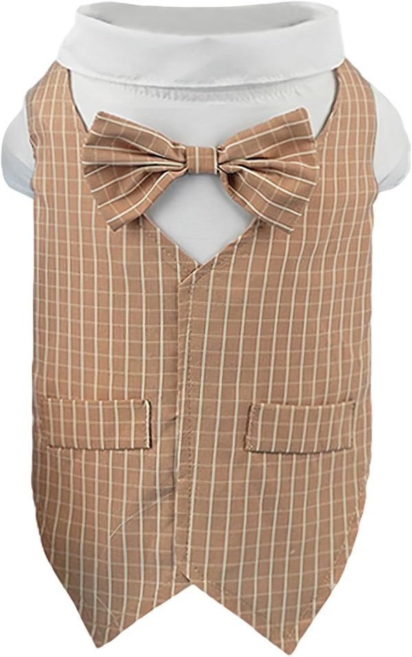 Beige Dog Overalls Couple Striped Puppy Clothes Pet Dress Pant T-Shirts Jumpsuit for Small Medium Dogs Cats, M