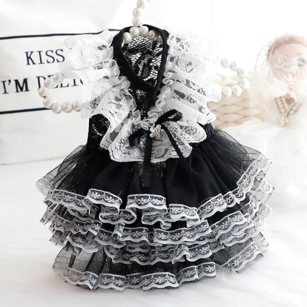 61CFnbrQkRL._AC Dog Wedding Dresses for Small Dogs Lolita Clothes Princess Cat Costume Lace Black Pet Girl Cute Coat Outfits Summer Costumes (M,Black)