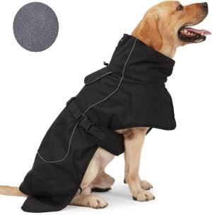 Dog Raincoat - Waterproof Dog Winter Jackets Windproof Coat with Velvet Inner Winter Dog Rain Coat with Reflective Strip,Black XL