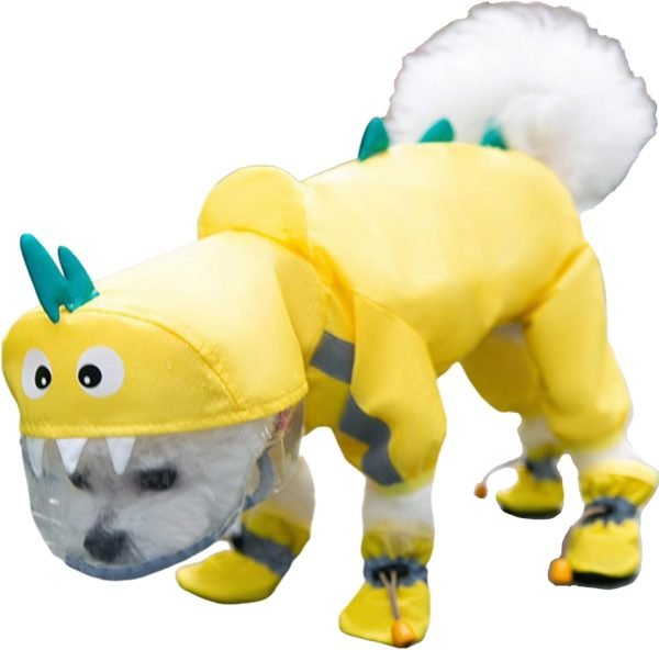 Dog Raincoat, Clear Hooded Raincoat, Portable Waterproof Poncho with Reflective Trim and Storage Bag for Small Dogs, Medium Dogs, Large Dogs. (Small, Clouds-Blue)