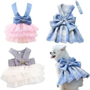 Fancy Puppy Dress Yorkie Dresses for Small Girl Dogs Harness Outfits Princess Costumes M